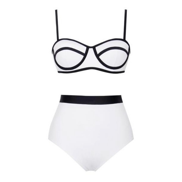 White & Black  High Waisted 2 Piece Swimsuit #1224 - Picture 3 of 5
